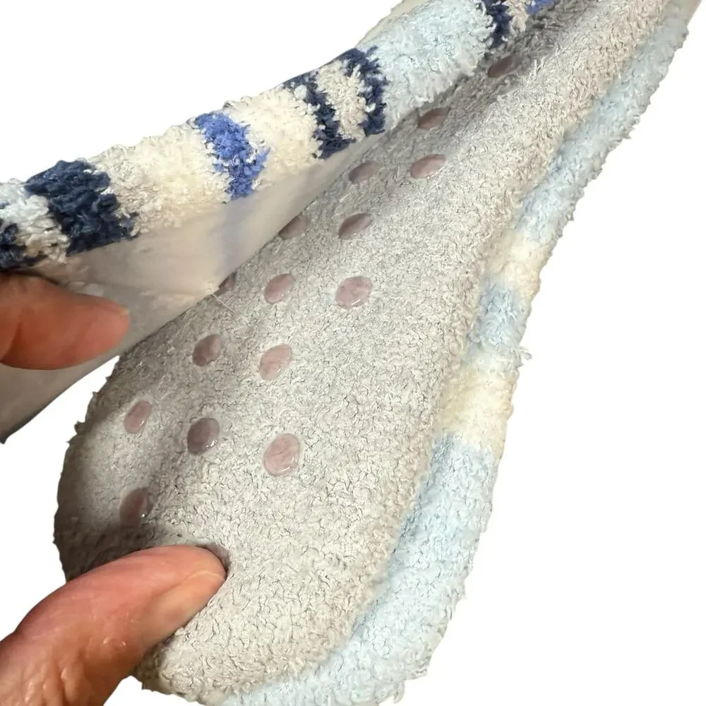 Jessica Simpson Fuzzy Non-Slip Socks Women 4-10 Blue Striped 3 Pairs Cozy Liners